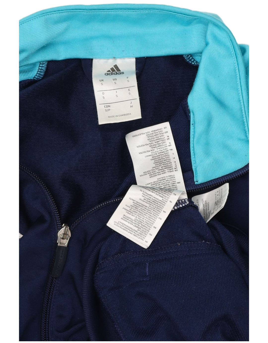 ADIDAS Hombre Chándal Top Chaqueta Pequeña Azul Marino Colorblock Poliéster