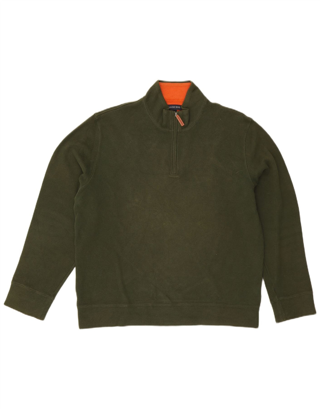 Lands End - Jersey para hombre con cuello y cremallera, algodón verde grande