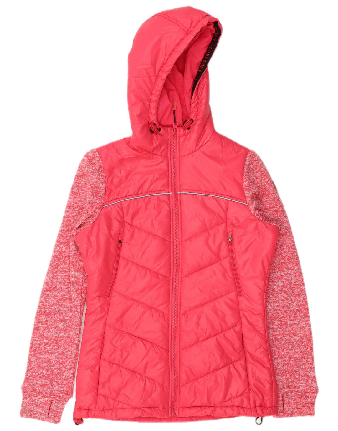 Superdry Chaqueta Acolchada Con Capucha Para Mujer UK 8 Small Rosa Poliéster Moteado