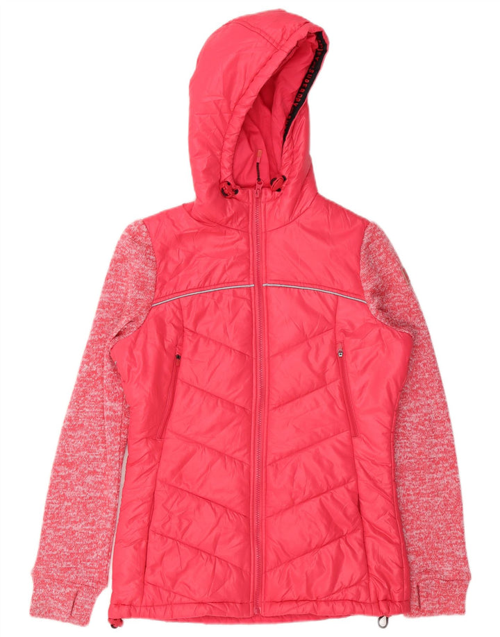 Superdry Chaqueta Acolchada Con Capucha Para Mujer UK 8 Small Rosa Poliéster Moteado