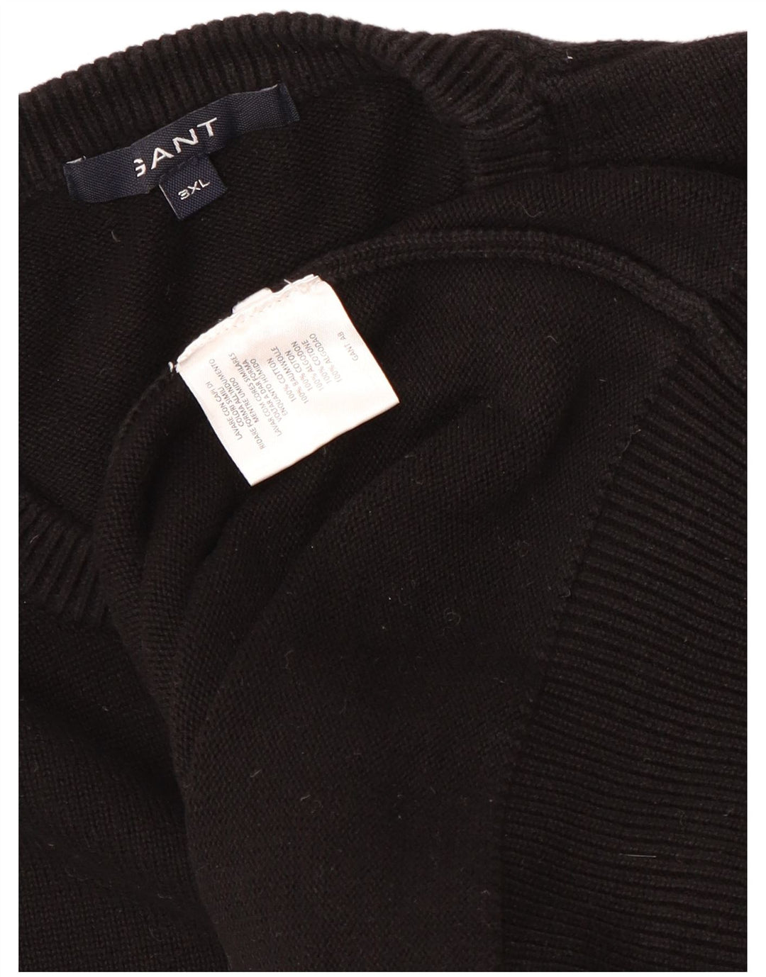 Gant Jersey de cuello redondo para hombre, talla 3XL, algodón negro