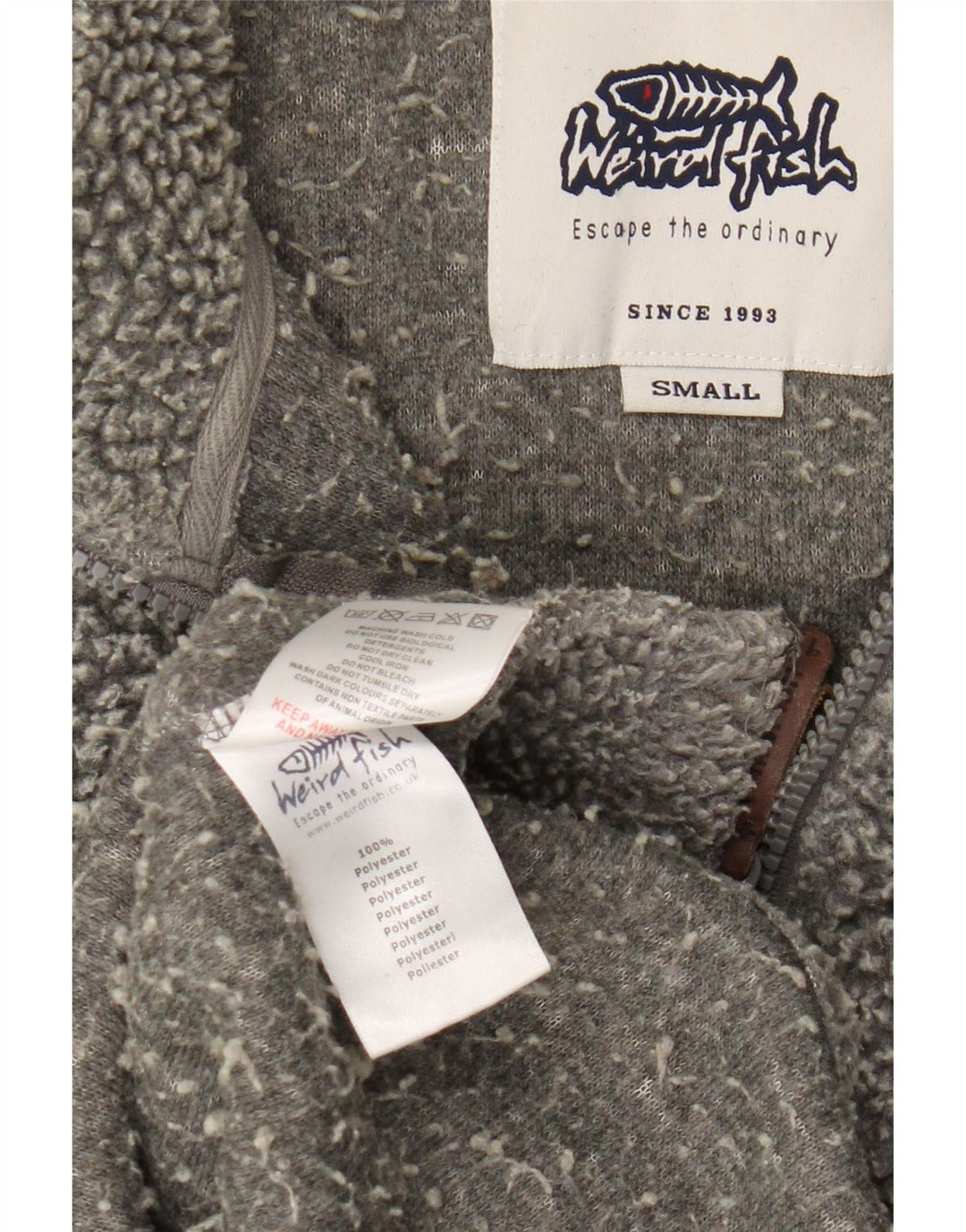 Weird Fish Jersey de forro polar con cuello y cremallera para hombre, tamaño pequeño, poliéster gris