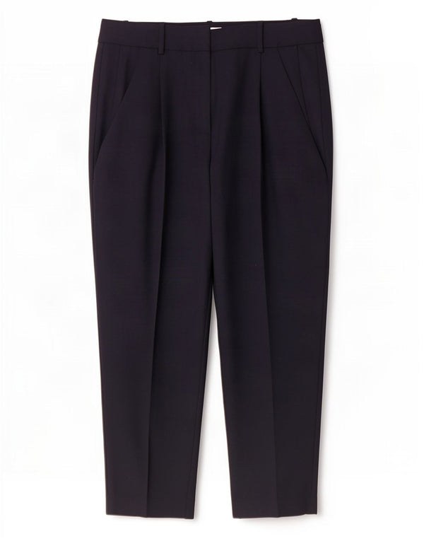 Pantalones de traje recortados y cónicos para mujer Reiss UK 12 Medium W32 L26 Lana azul marino