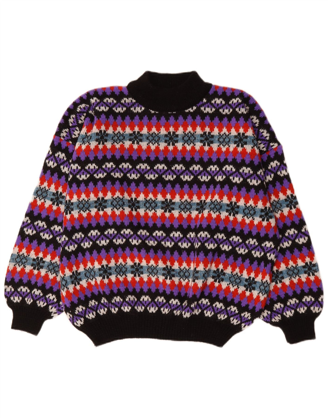 Vintage hombres tortuga cuello jumper suéter grande multicolor Fair Isle