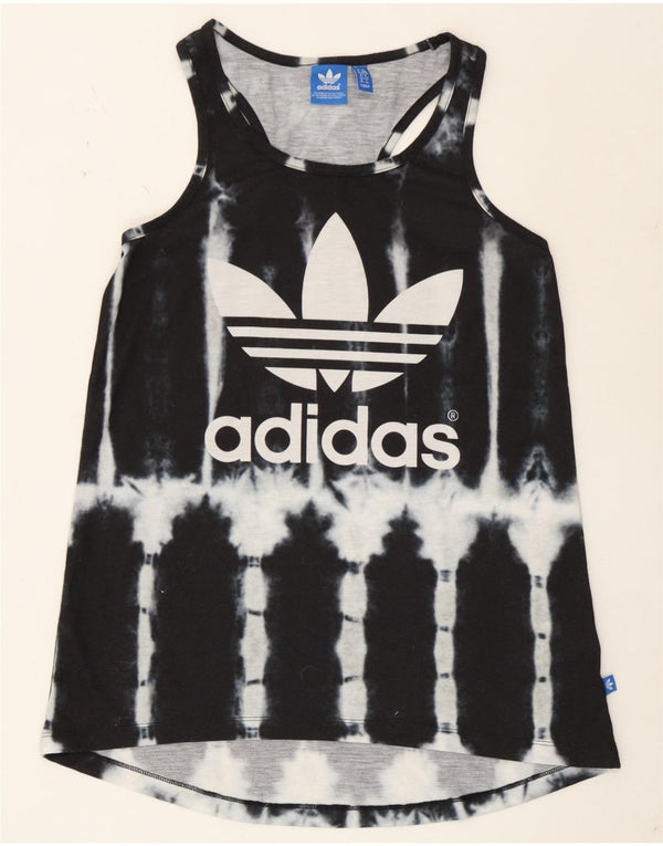 Adidas Mujer Gráfico Chaleco Top UK 6 XS Negro Tie Dye Poliéster