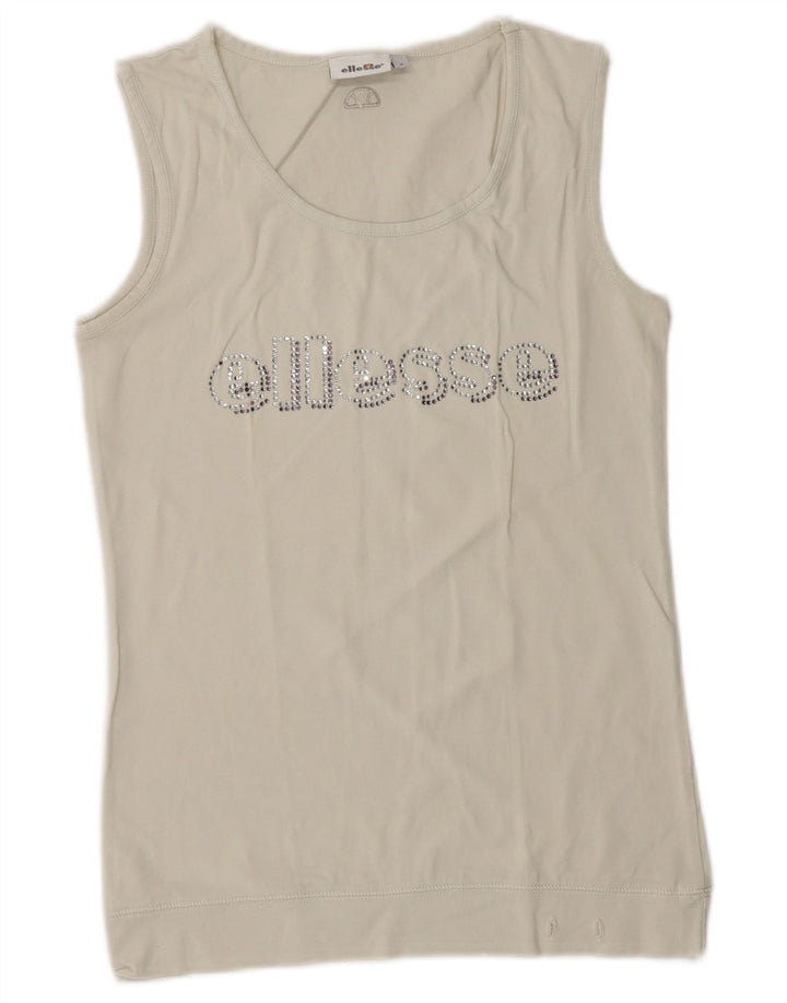 Ellesse Top sin mangas gráfico para mujer UK 10 Small White