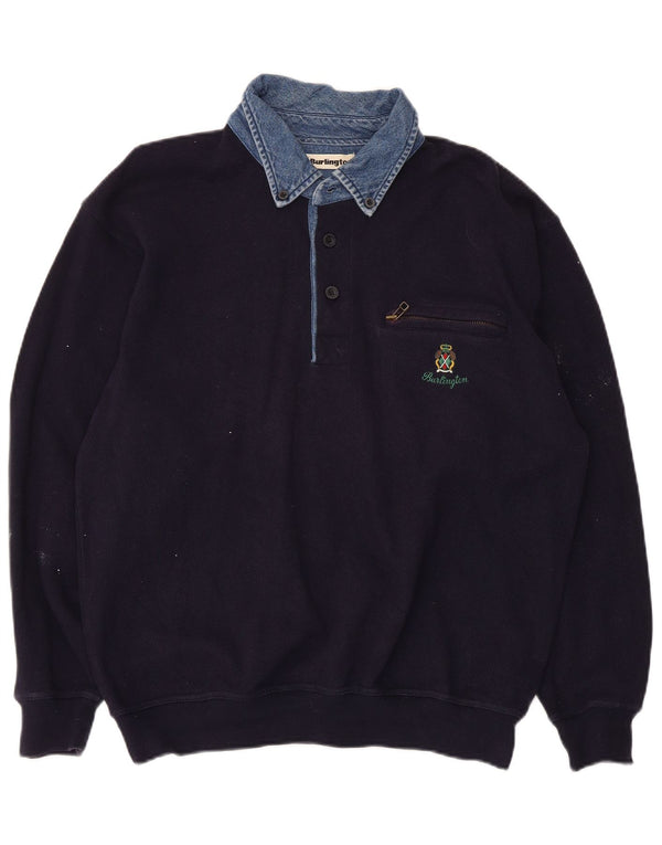Burlington Mens Polo Neck Sudadera Jumper Pequeño Azul Marino Algodón