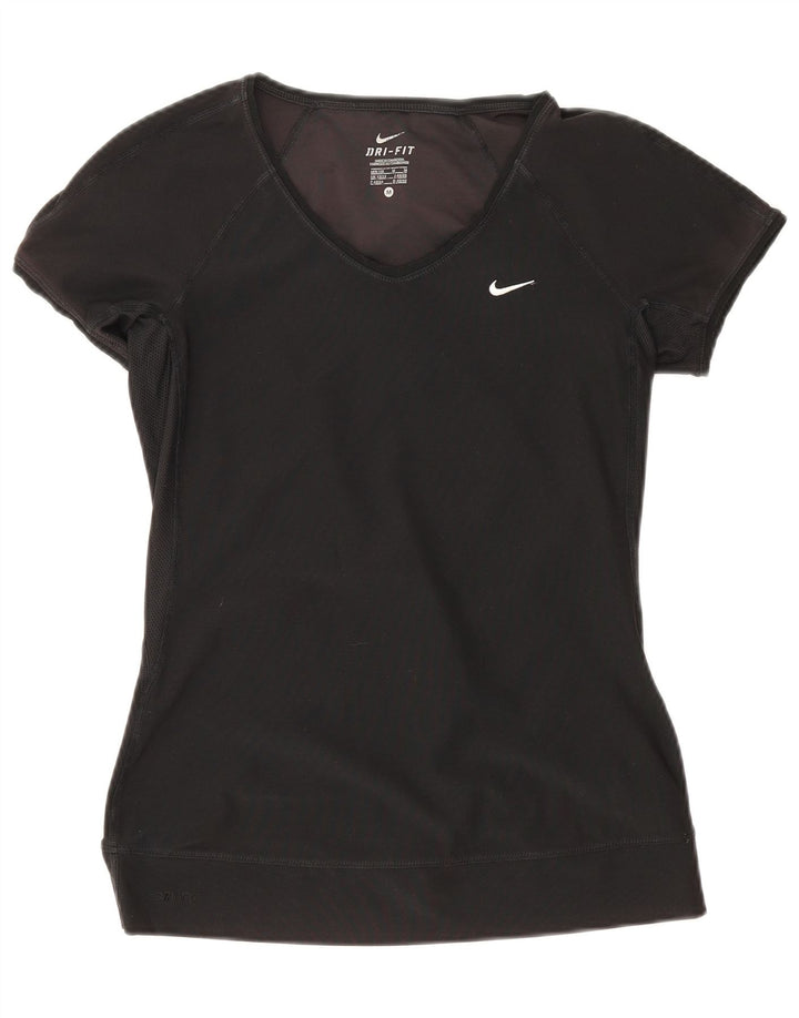 Nike Mujer Dri Fit Camiseta Top UK 12/14 Mediano Negro Poliéster