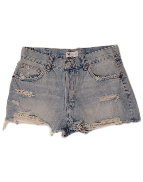 Zara Pantalones cortos de mezclilla desgastados para mujer EU 38 Small W28 Algodón azul