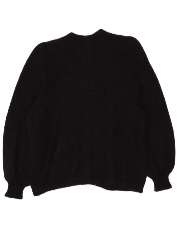 VINTAGE suéter cárdigan para mujer Reino Unido 14 Mohair negro grande