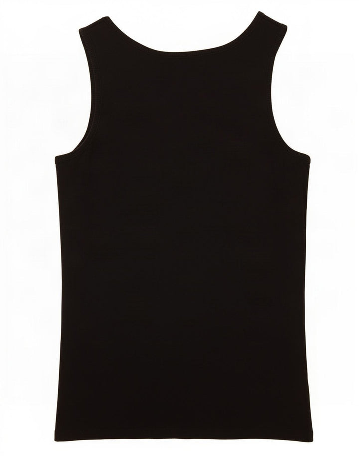Guess Top sin mangas gráfico para mujer UK 12 Medium Black Cotton