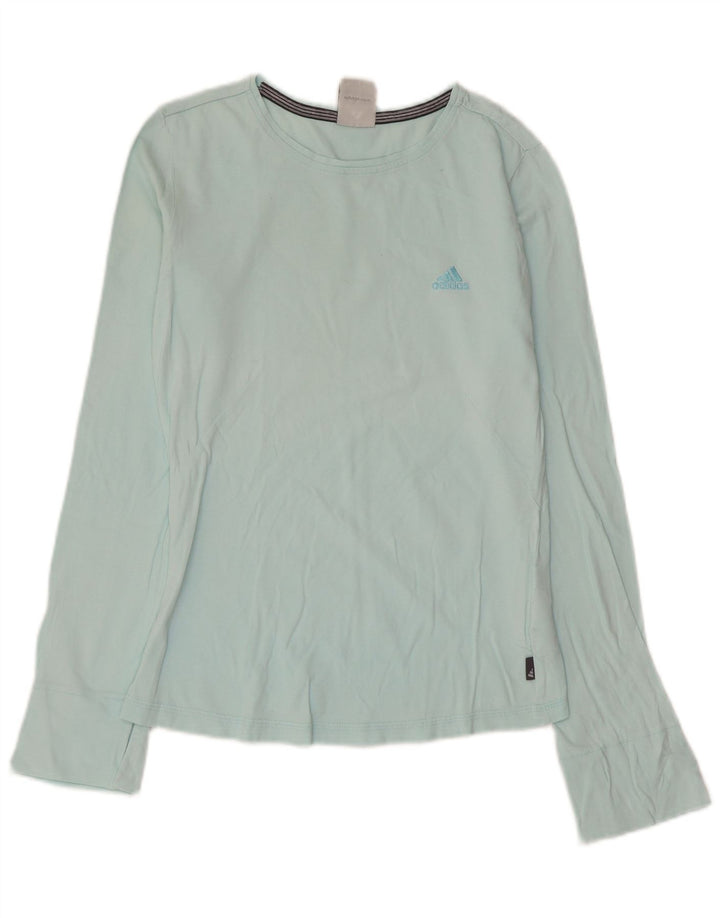 ADIDAS Mujer Top Manga Larga UK 10 Pequeño Algodón Azul