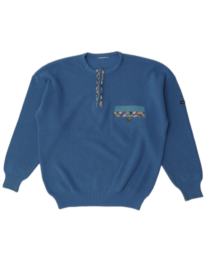 Navigare Suéter tipo jersey con cuello y cremallera para hombre, talla grande, azul