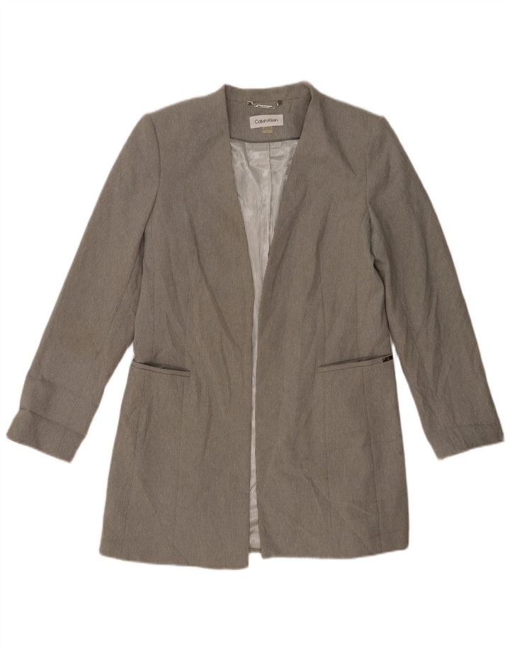 CALVIN KLEIN Chaqueta tipo blazer abierta larga para mujer US 12 Grande Gris Poliéster