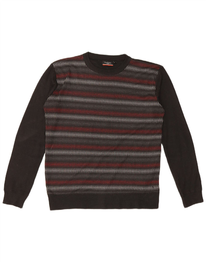Pierre Cardin - Jersey de cuello redondo para hombre, poliéster geométrico, color negro