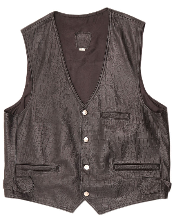 Vintage mujer cuero chaleco Reino Unido 18 XL negro animal print