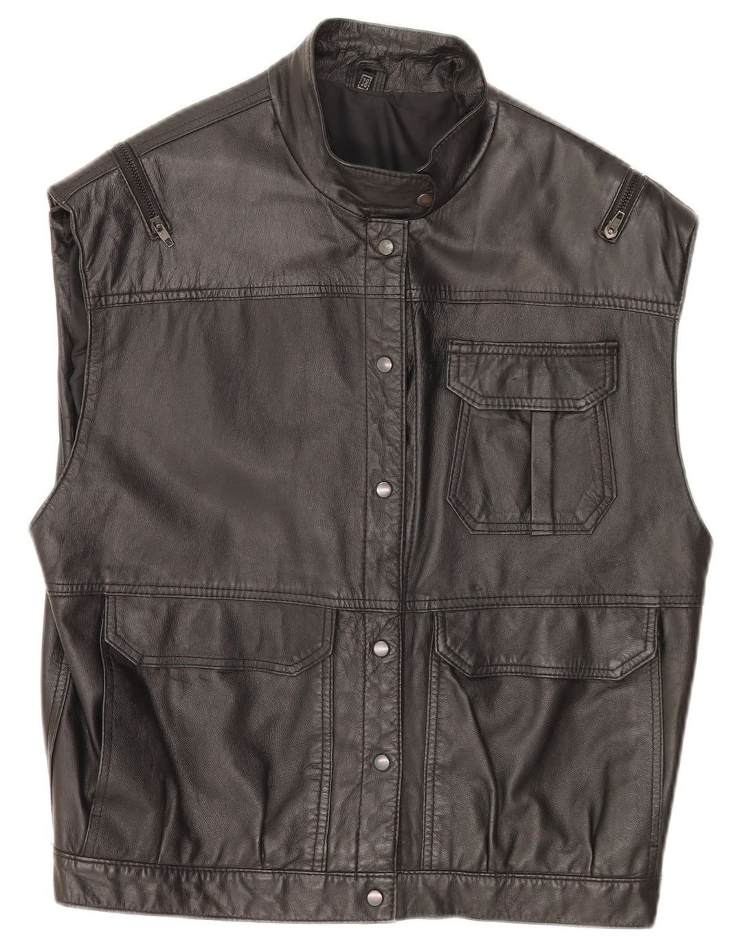Vintage mujer suelta ajuste cuero gilet EU 38 medio negro