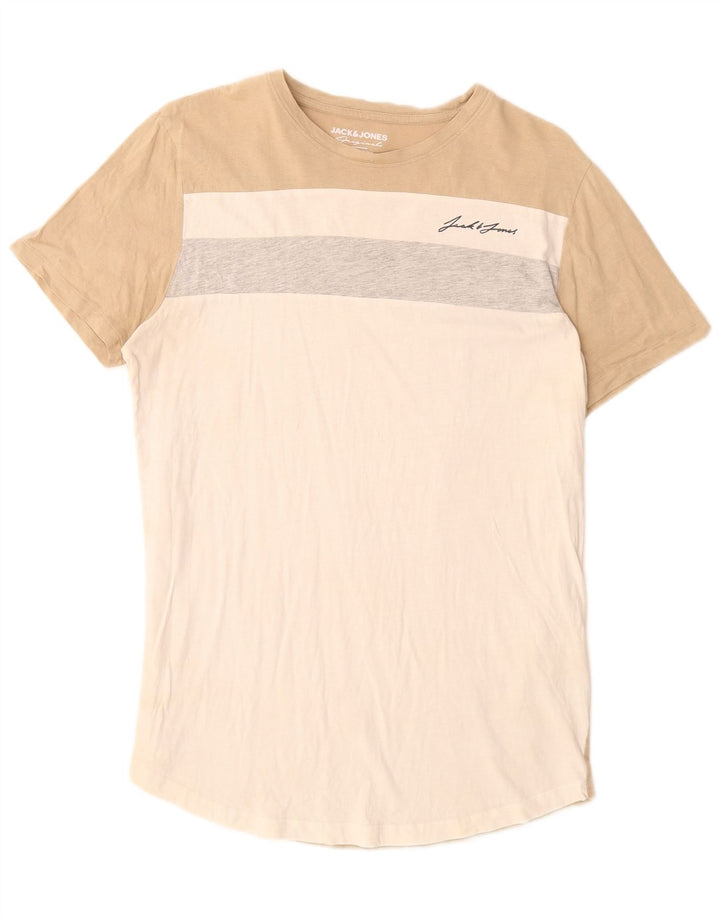 JACK & JONES Hombre Camiseta Top Medium Blanco Colorblock Algodón