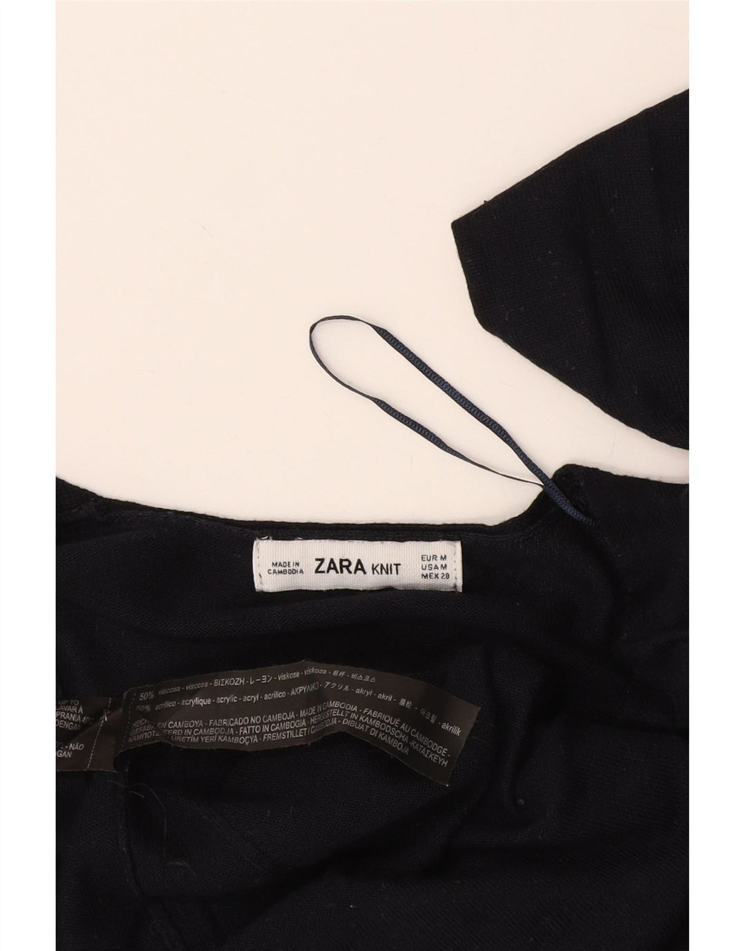 Zara Mujer Top Manga Larga UK 44 Medio Azul Marino Viscosa