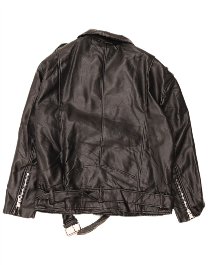 ZARA Chaqueta Biker Extragrande De Piel Sintética para Mujer UK 40 Small Negro