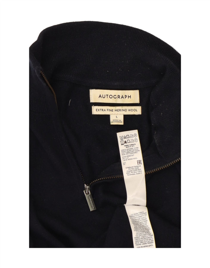 Marks & Spencer Jersey con cuello y cremallera para hombre, talla grande, lana azul marino