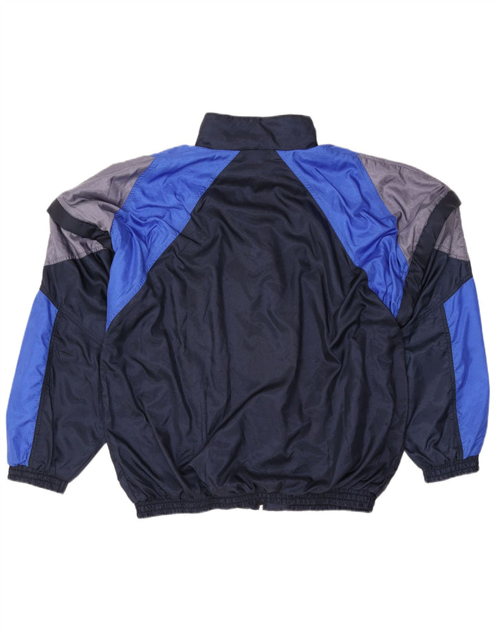 VINTAGE Chaqueta superior de chándal para hombre XL Azul marino Colorblock Nylon