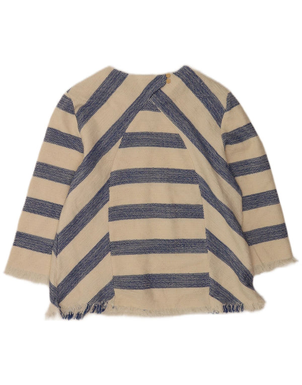 Zara Blusa de Manga 3/4 para Mujer Top UK 40 Mediano Off White Algodón a Rayas