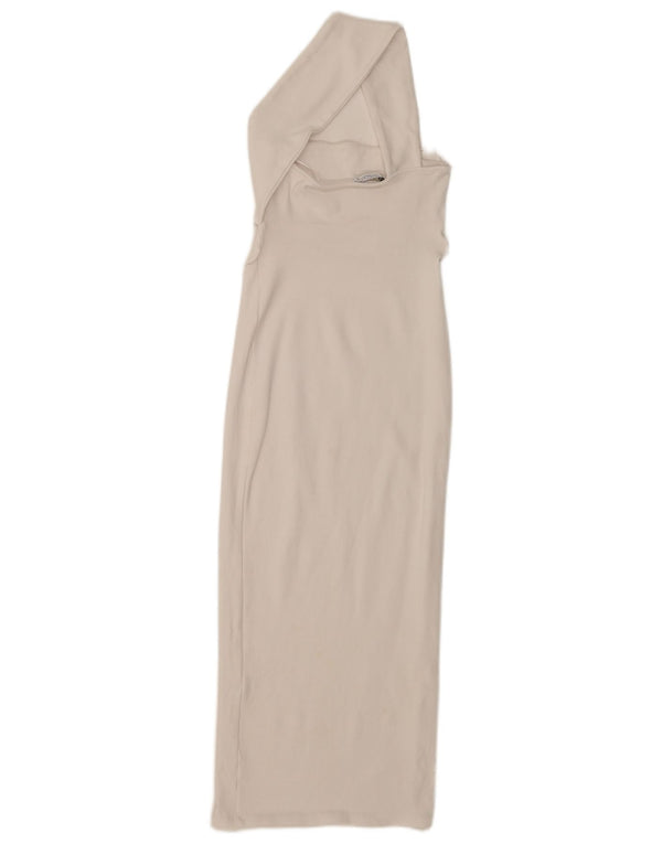 Zara Vestido Ajustado De Un Hombro Recortado para Mujer UK 10 Small Off White Cotton