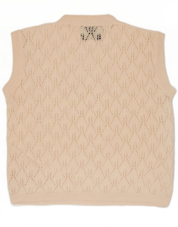 Vintage mujer sin mangas Cardigan suéter Reino Unido 18 XL Beige Acrílico