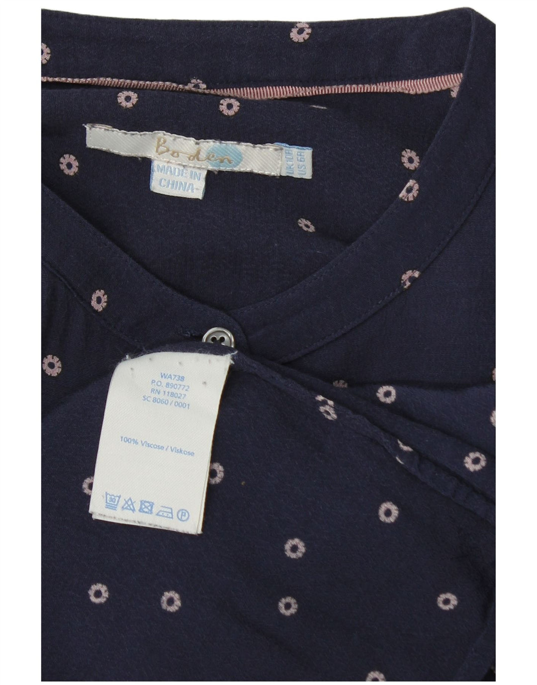 Boden Blusa camisera para mujer UK 10 Small Viscosa azul marino manchada