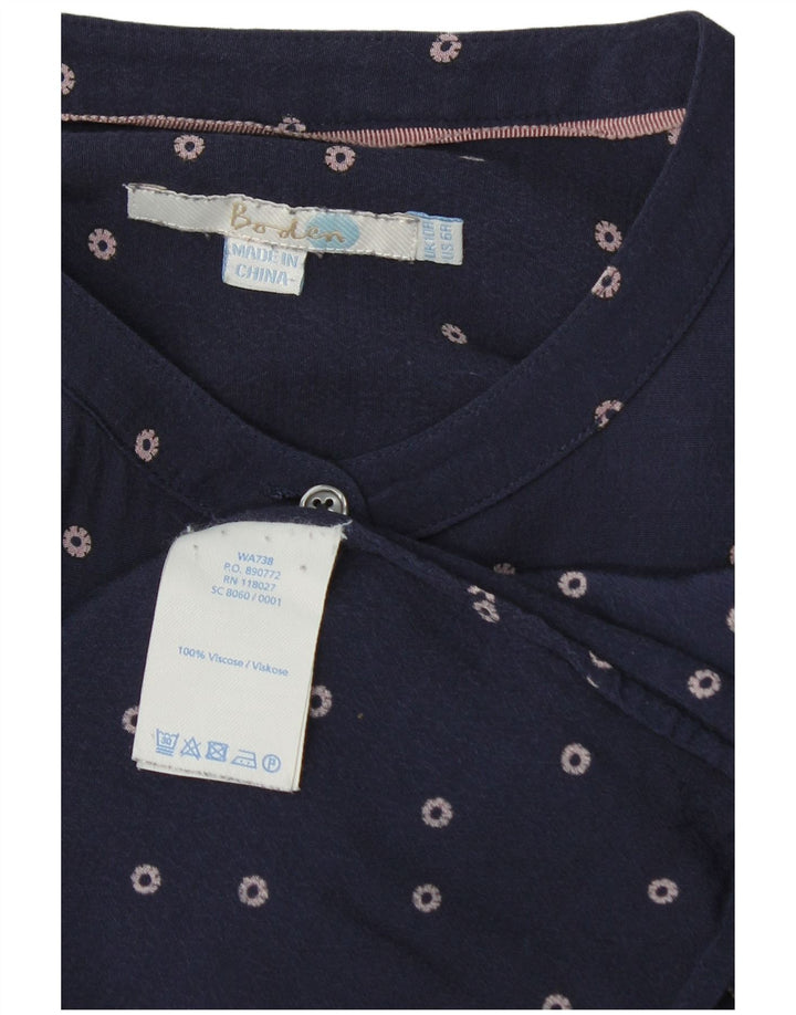 Boden Blusa camisera para mujer UK 10 Small Viscosa azul marino manchada