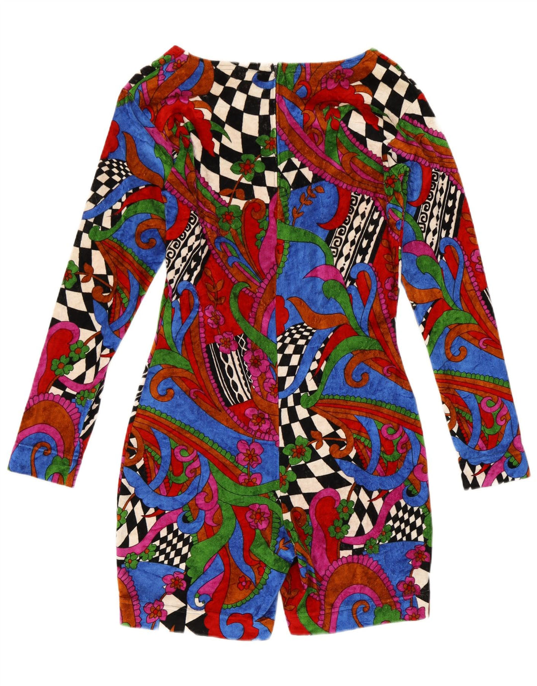 Vintage mujer Velour Playsuit Reino Unido 12 Medio Multicolor Paisley