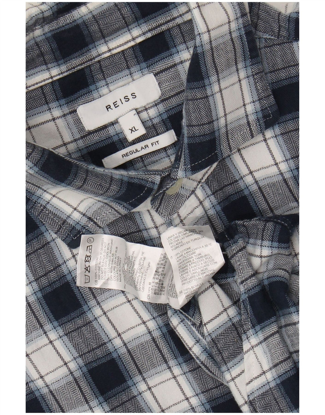 REISS Camisa de franela de corte regular para hombre XL Algodón a cuadros azul marino