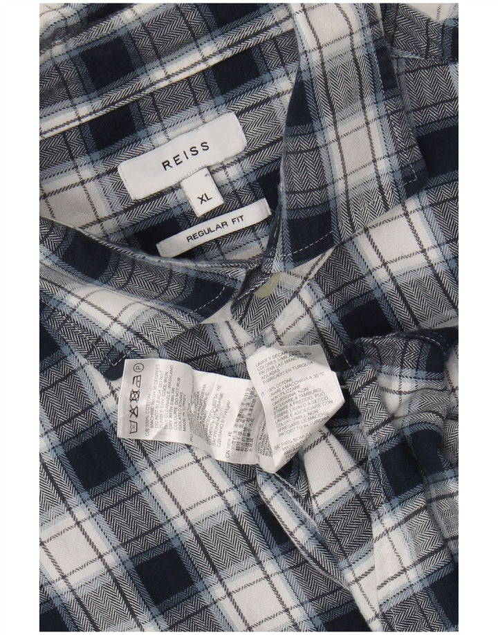 REISS Camisa de franela de corte regular para hombre XL Algodón a cuadros azul marino