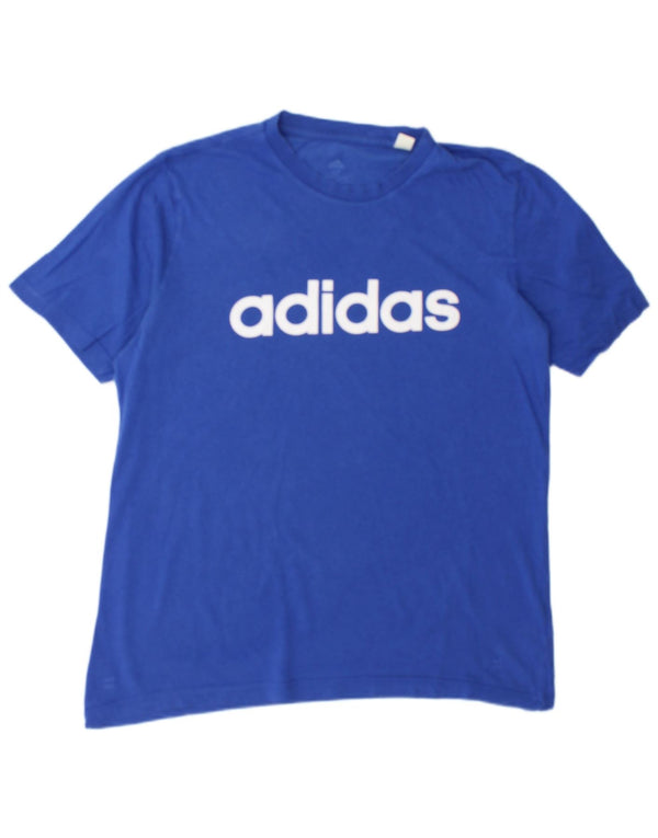 Adidas Hombre Camiseta Gráfica Top Algodón Azul Medio