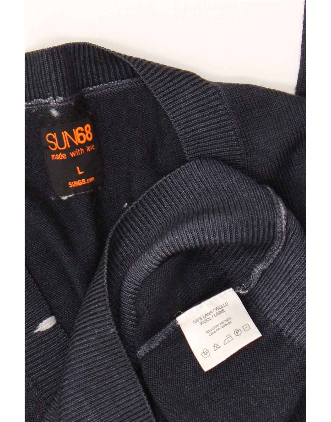 Sun68 Suéter tipo jersey con cuello en V para mujer UK 46 Large Lana azul marino