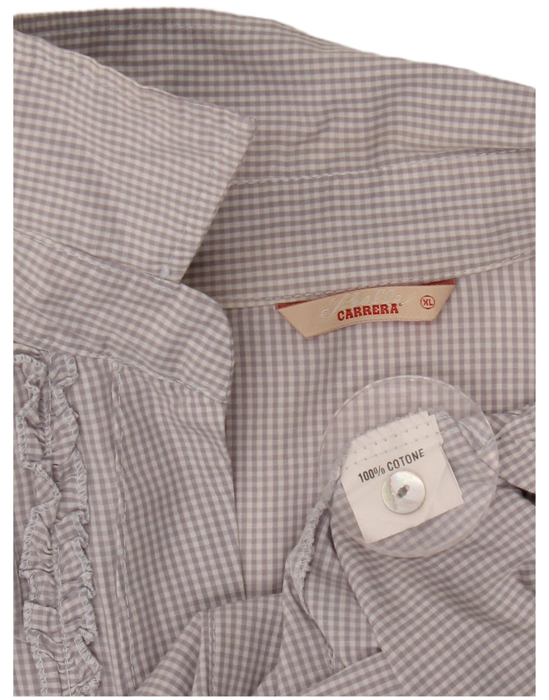 Carrera Blusa larga con volantes en la parte delantera para mujer UK 40 XL Gris Gingham