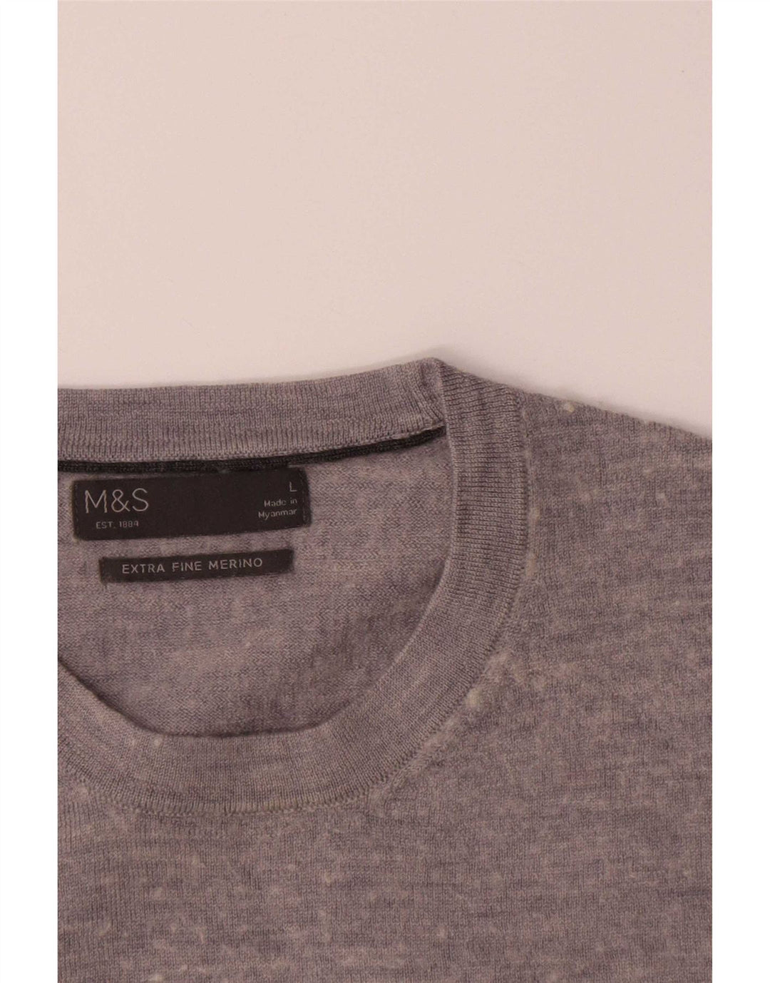 Marks & Spencer Jersey de cuello redondo para hombre de lana merino gris grande