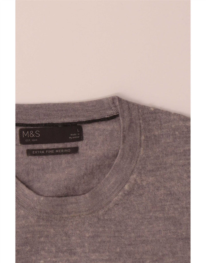 Marks & Spencer Jersey de cuello redondo para hombre de lana merino gris grande