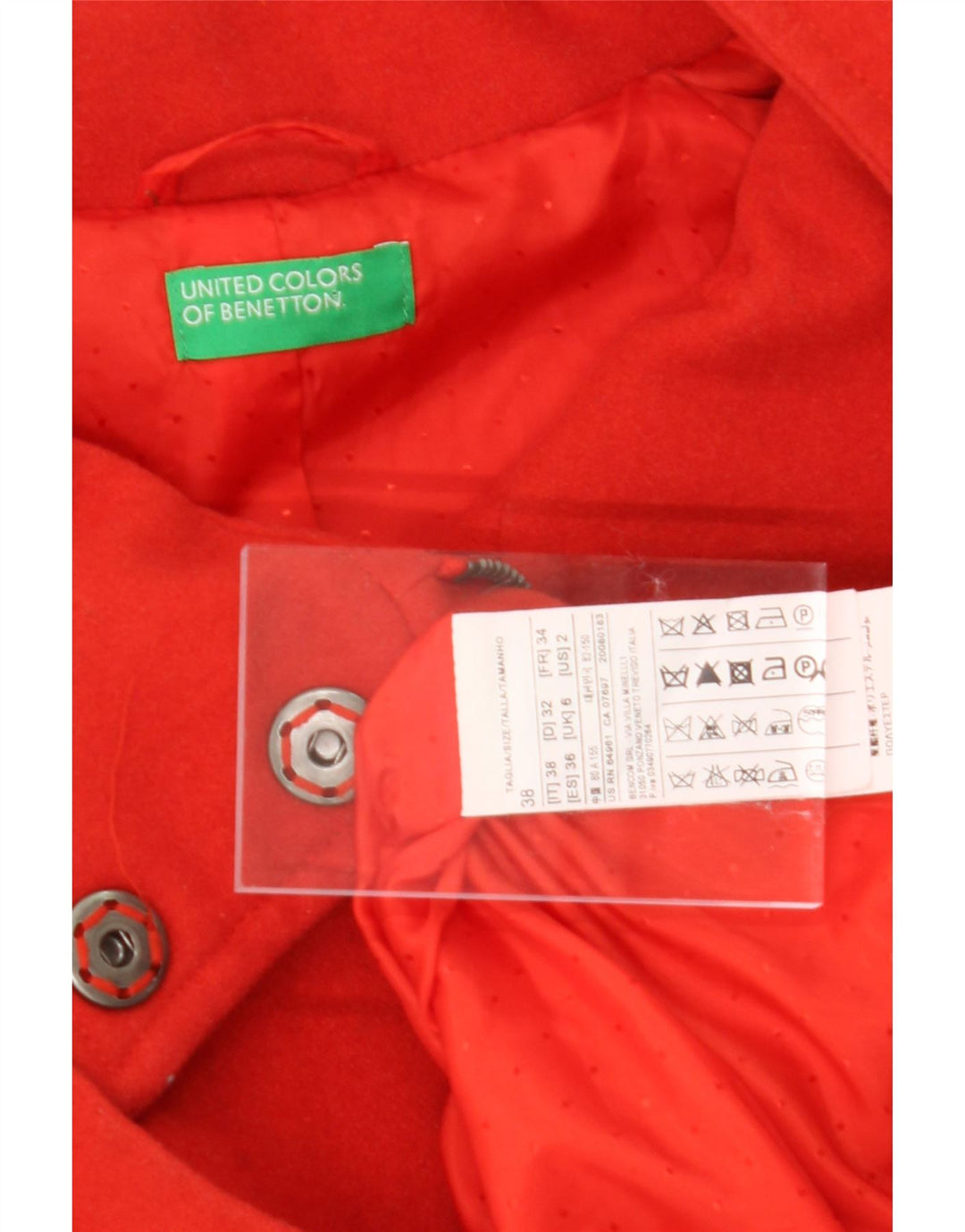 BENETTON Womens Jacket UK 6 XS Red Wool Vintage Benetton and Second-Hand Benetton from Messina Hembry 