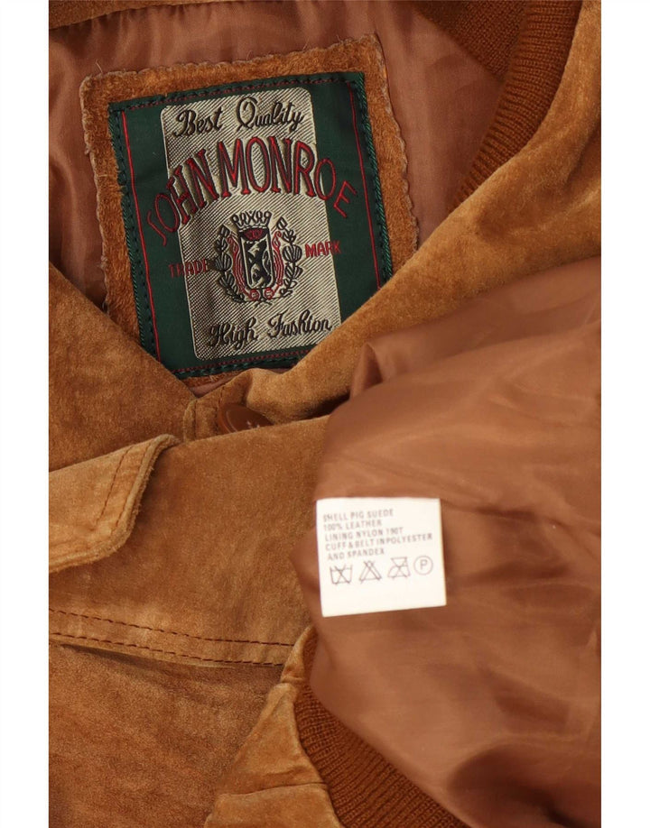 John Monroe - Chaqueta bomber de ante para hombre, talla 40, talla grande, piel marrón