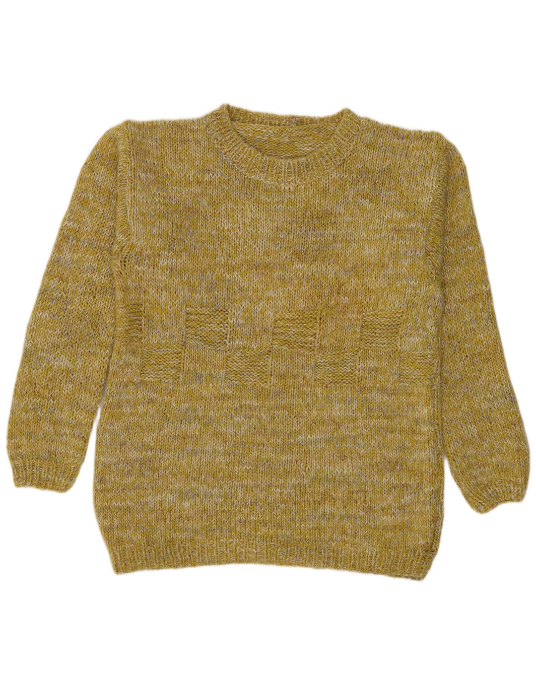 Vintage hombres barco cuello jumper suéter medio amarillo moteado
