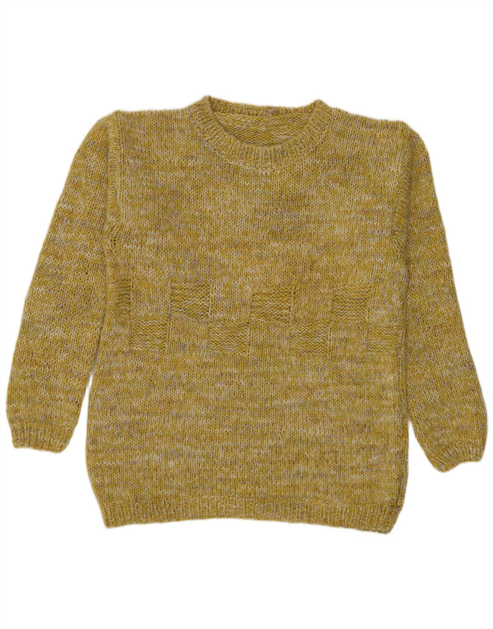 Vintage hombres barco cuello jumper suéter medio amarillo moteado