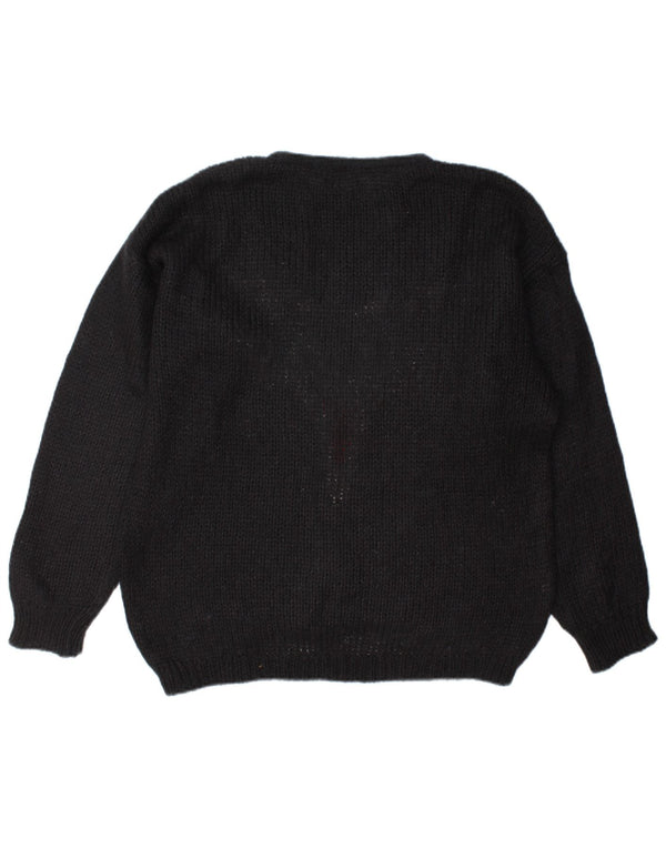 Vintage mujer gráfico cuello redondo jersey suéter Reino Unido 18 XL negro Mohair