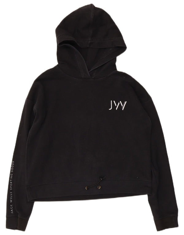 Jack Wills Jersey con capucha de gran tamaño para mujer con gráfico UK 10 Small Black Cotton