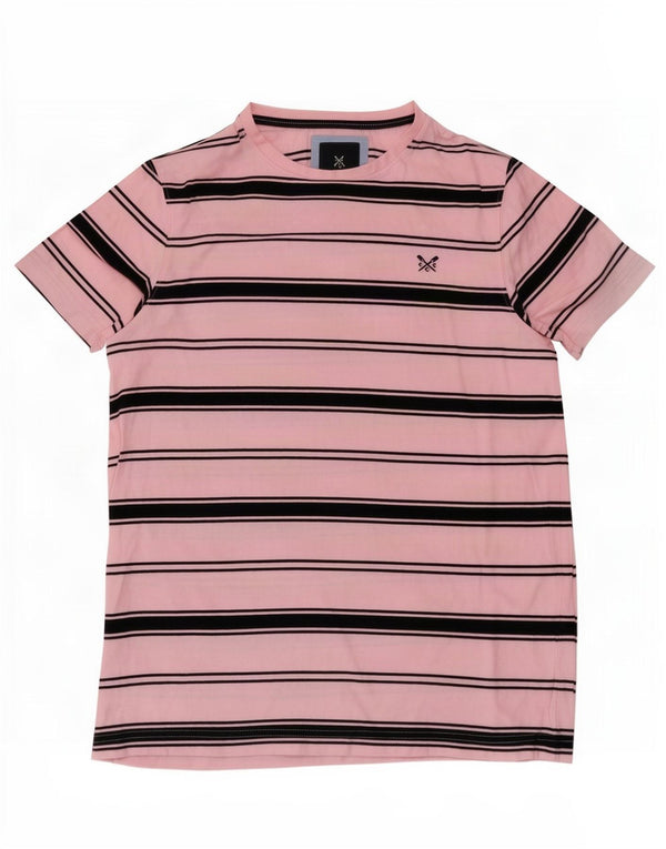 Crew Clothing Camiseta para hombre Top Algodón a rayas rosa medio