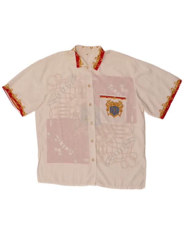 Vintage mujer camisa de manga corta blusa Reino Unido 14 bloque de color blanco medio