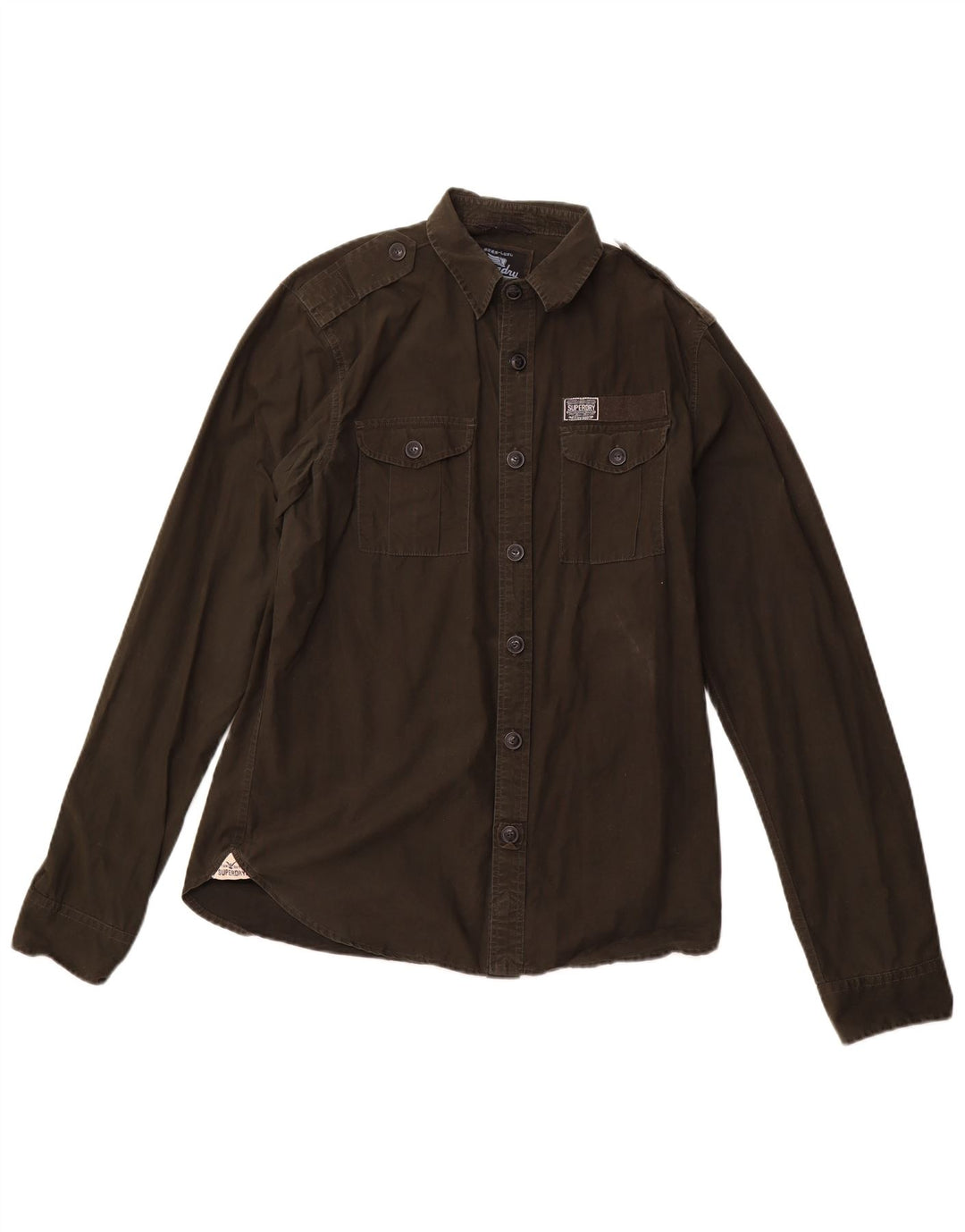 SUPERDRY Camisa militar para hombre Large Khaki Cotton