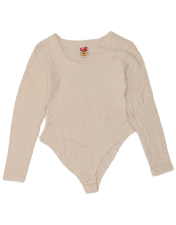 CLOCK HOUSE Womens Long Sleeve Bodysuit IT 42/44 Medium White Cotton