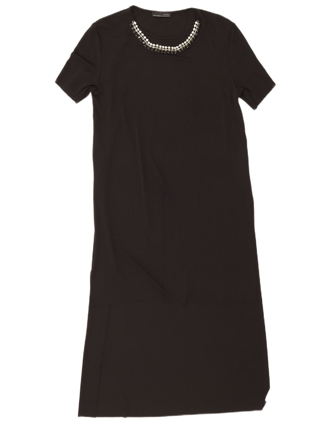 Zara Mujer Maxi Vestido UK 42 Mediano Negro Poliéster